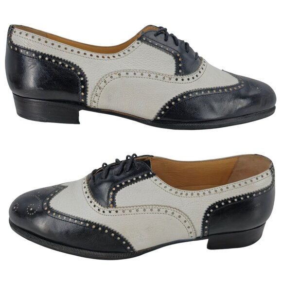 Vintage Bespoke Cole Haan Black White Leather Spectators 9.5 Italian Dress Shoes - Picture 5 of 15
